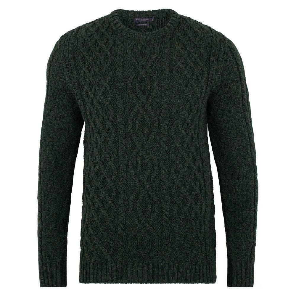 Paul James Dark Green British Wool Cable Sweater/2332